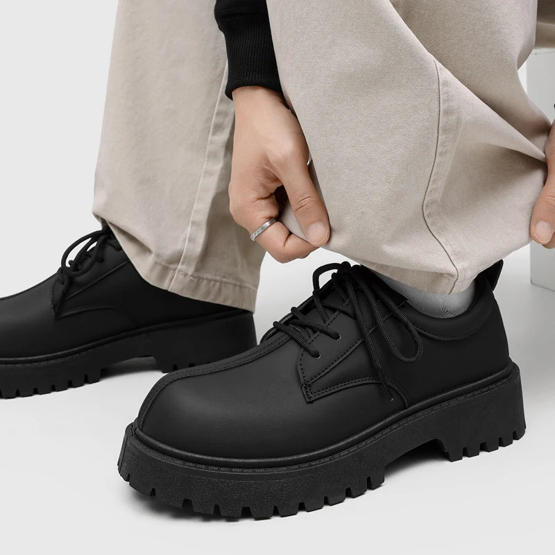 Men's British retro thick sole casual shoes Four seasons light breathable soft sole outdoor walking shoes business dress shoes