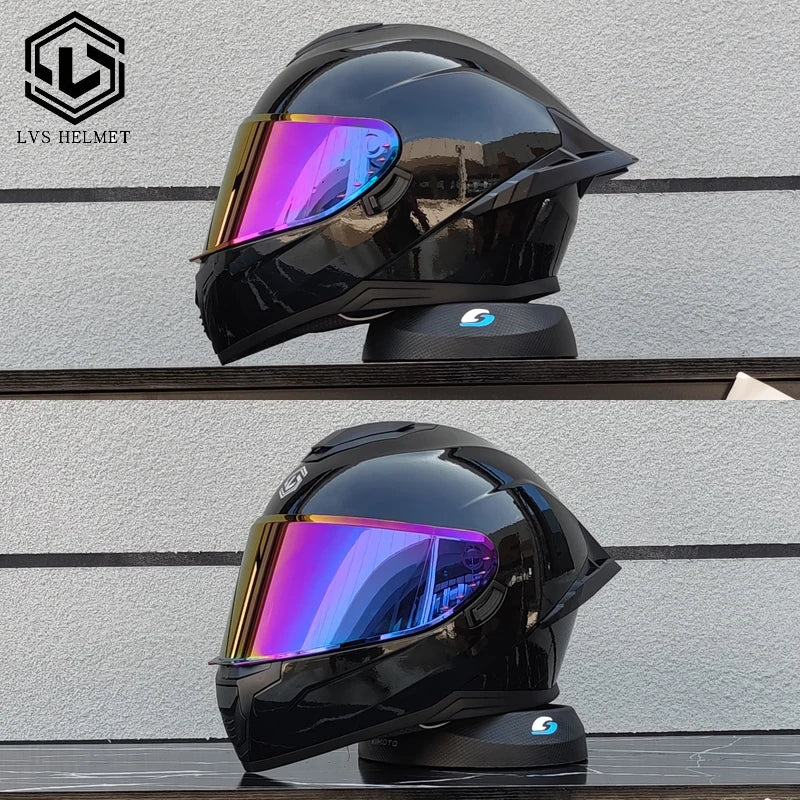 Motorcycle Full Face Motorcycle Helmet Riding Big Spoiler Unisex Helmet Casque DOT Approved Original LVS Bright Black Helmet