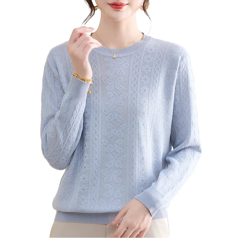 Pollovers Women's Sweater New Knitwear Long Sleeve Top Basic Jumper Female Clothing Spring Autumn Middle Aged Mother Blouse