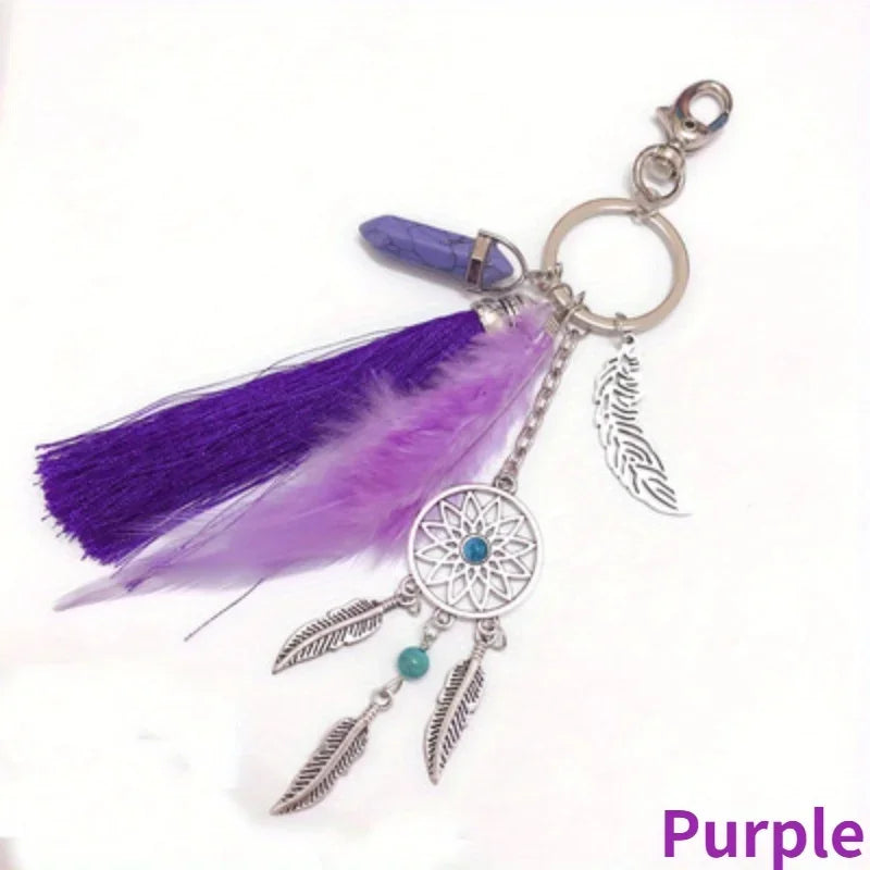 Best Valentine's Day Gift! Maiden Dream Catcher Bohemia Style Key Ring Pendant Artificial Feather Key Chain Bag Decor Tassel