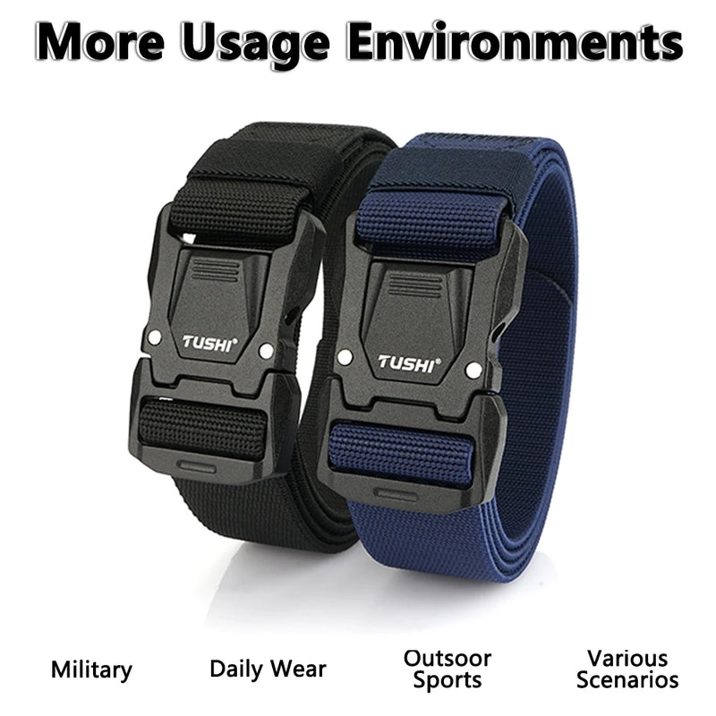 TUSHI New Men Belt Elastic Metal Automatic Buckle Army Outdoor Hunting Tactical Jeans Pants Belt Nylon Breathable Belts