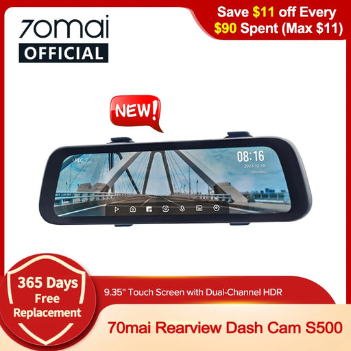 9.35 Inch Full Screen 70mai Rearview Dash Cam S500 1944P Auto Cam 138FOV 70mai S500 Mirror Car Recorder Stream Media Car DVR