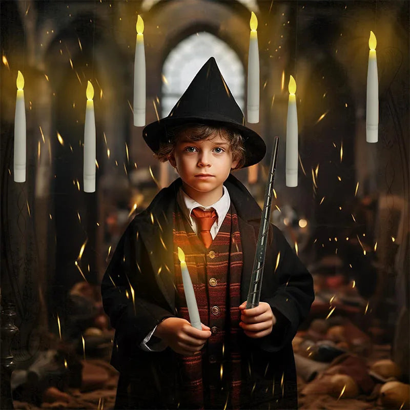Floating Candles with Wand 8/12PCs Magic Hanging Candles Flickering Warm Light Flameless Floating LED Candle Halloween Decor