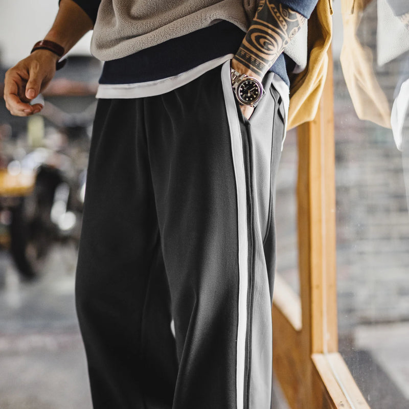 Maden Men’s American Basketball Sweatpants Straight Leg Casual Track Pants Black Stripe Loose Fit Joggers Fall Winter