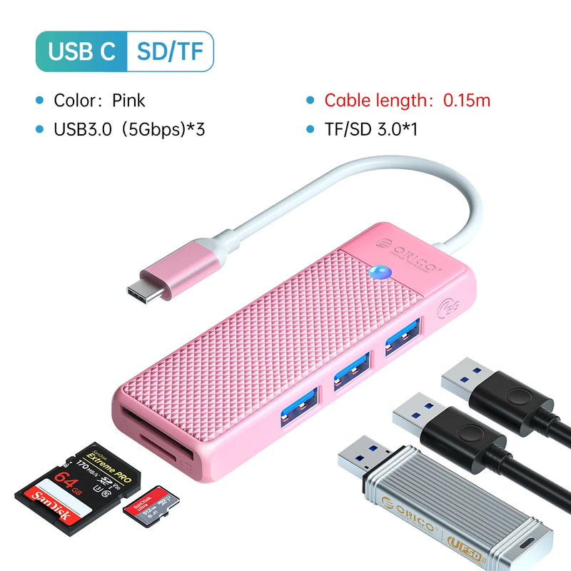 ORICO USB 3.0 Hub USB Adapter Port Extender SD/TF Card Reader PD100w Charging Port Compatible With PC Laptop 5Gbps hub