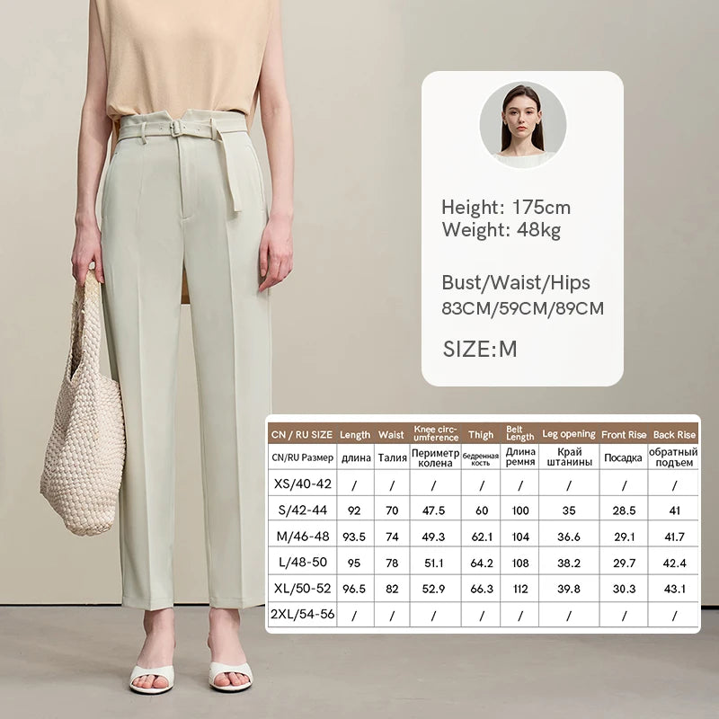 Amii Women's Tapered Pants 2026 Summer New Office Straight Fit Casual Trousers With Belted Versatile Women's Clothing 12622056