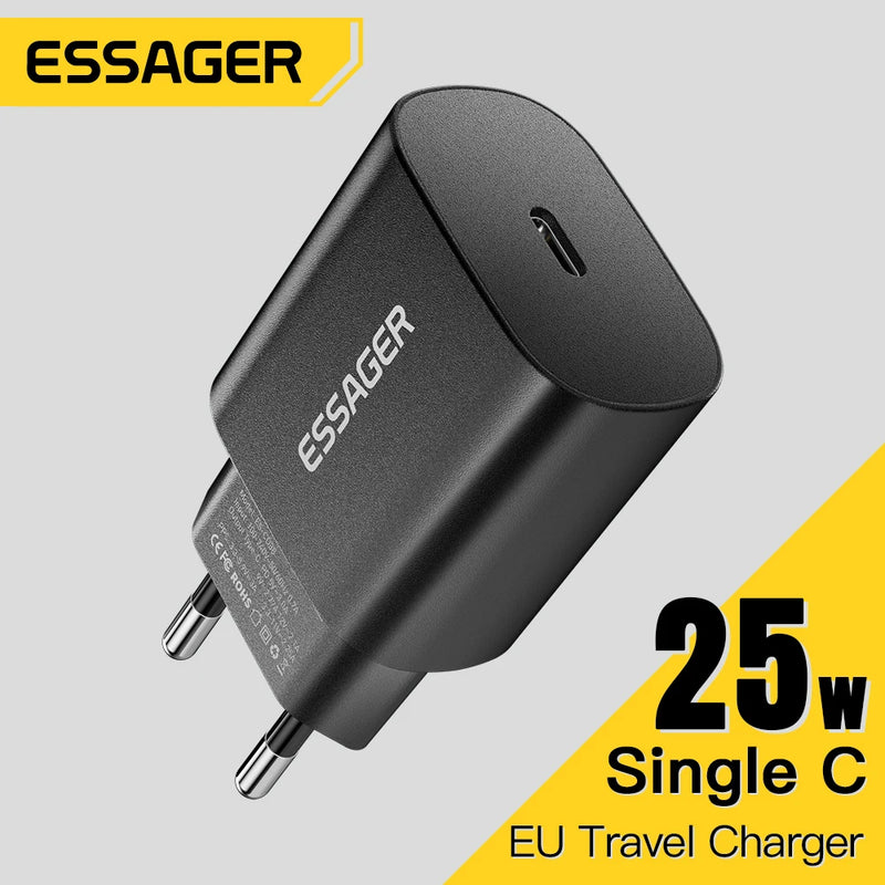 ឆ្នាំងសាក Essager 25W USB C PD ឆ្នាំងសាកសាកលឿន ឆ្នាំងសាកទូរស័ព្ទរហ័សសម្រាប់ iPhone 16 15 Pro Max Xiaomi 14 Oneplus Xiaomi Samsung