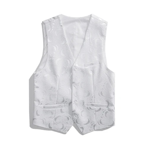 Men's Roses Embroidered V-neck Sleeveless Vest Jacket,White,Black Single-breasted Button Suit Vests, Asian Size Male Waistcoat