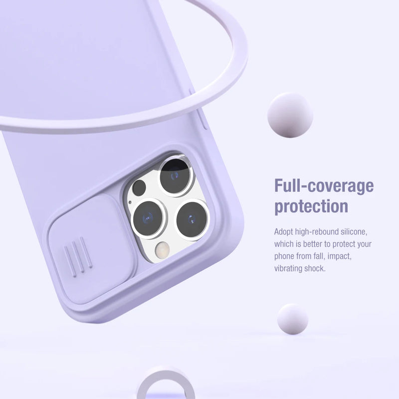 NILLKIN Magnetic Case For iPhone 14 Pro Max Liquid Silicone Soft Case For iPhone 13 ProMax Case Slide Camera Protection Cover