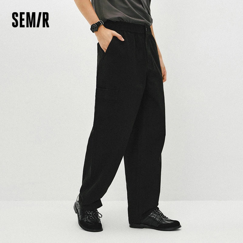 Semir Retro Pants Men 2026 Spring Loose Straight Leg Cargo Solid Color Casual Comfortable Daily Wear Long Trousers