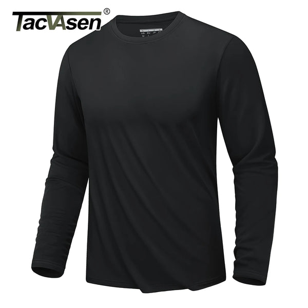 TACVASEN UPF 80+ UV Protection T-Shirts Men's Long Sleeve O-Neck Solid Tee Spring Summer Quick Dry Hiking Outdoors Pullover Tops