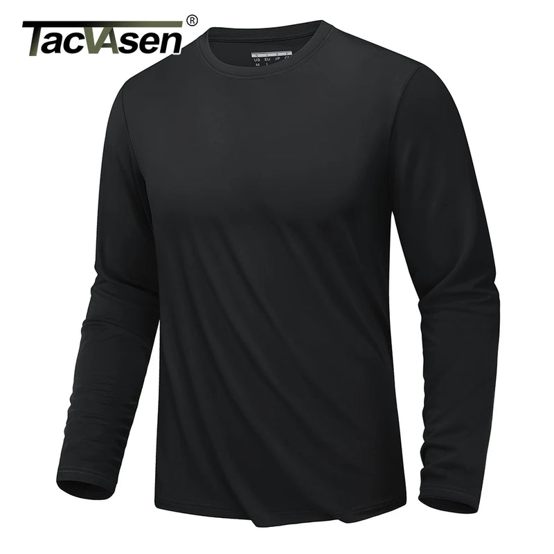 TACVASEN UPF 80+ UV Protection T-Shirts Men's Long Sleeve O-Neck Solid Tee Spring Summer Quick Dry Hiking Outdoors Pullover Tops