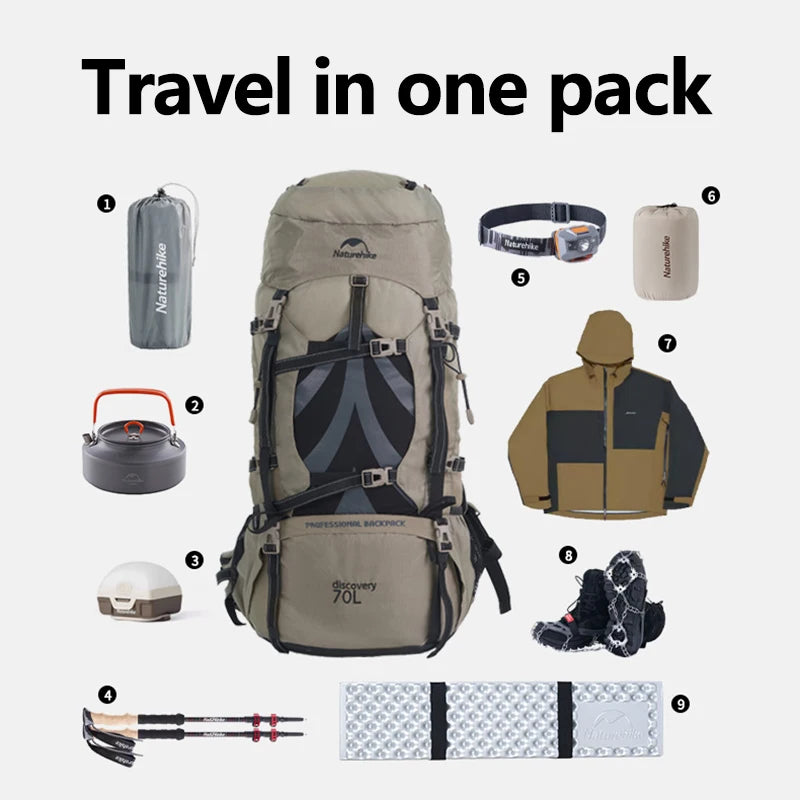 Naturehike 70L+5L Backpack Professional Outdoor Camping Hiking Travel Large Capacity Mountaineering Shoulder Bag