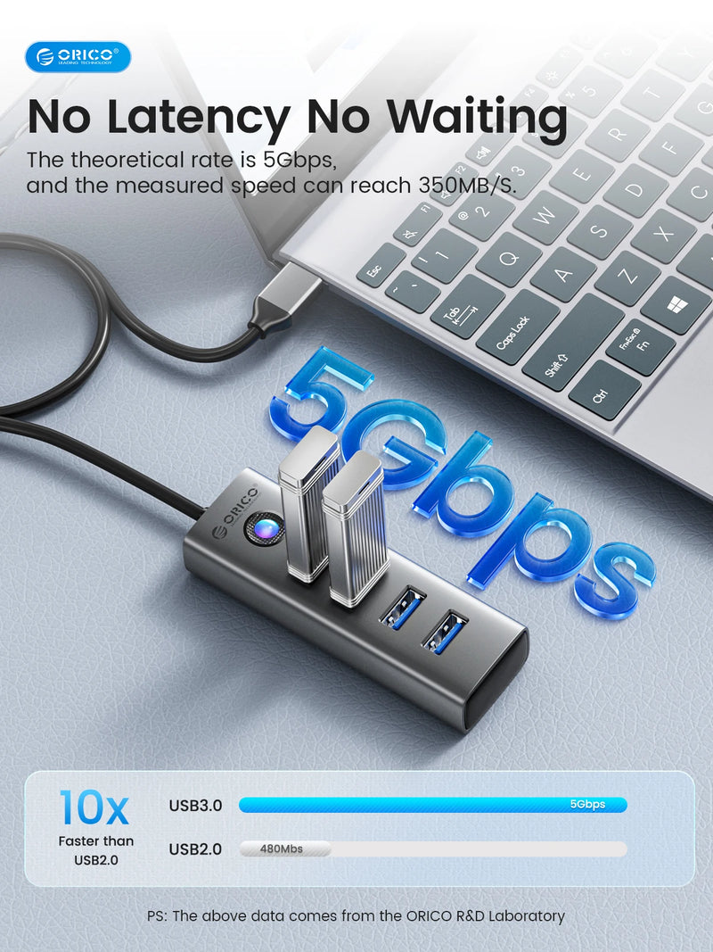 ORICO Member 4-Port USB 3.0 HUB Aluminum Alloy Plug And Play Mini Socket hub/USB Splitter 4 Ports 5Gbps High-Speed Transmission