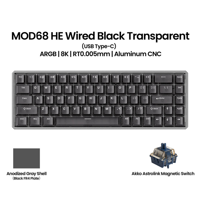 Akko MOD68 HE Keybaord Aluminum CNC 65% Magnetic Switch Rapid Trigger 0.005mm 8K ARGB Gaming Custom Mechanical Keyboard Gasket