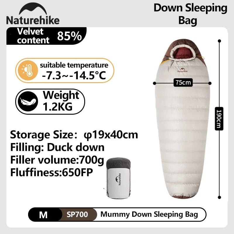 Naturehike Winter Sleeping Bag SnowBird 20D Mummy Ultralight Duck Down Sleeping Bag Portable Hiking Outdoor Camping Sleeping Bag