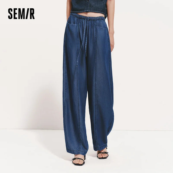 ខោស្ត្រី Semir Denim Lyocell រលុងចង្កេះយឺតទាន់សម័យជើងកោង 2026 ស្ទីលធម្មតារដូវក្តៅ