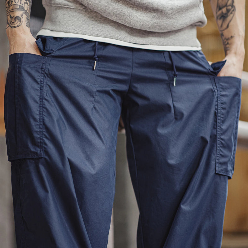 Maden Retro Men's M65 Big Pocket Casual Pants Straight-Leg Lightweight Trousers Blue Woven Long Pants for Autumn Streetwaer