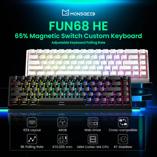 Akko MonsGeek FUN68 HE Magnetic Keyboard 65% Rapid Trigger 0.005mm 8000Hz ARGB USB/Wireless Gaming Custom Keyboard for Gamer