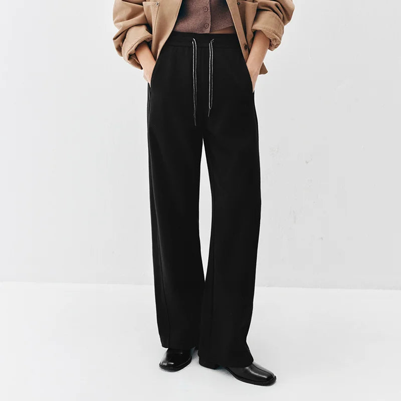 Semir Women Pants Fleece Lined Panelled Design Loose Fit Barrel Leg Elastic Waist Minimal Style Everyday Style 2026 Winter