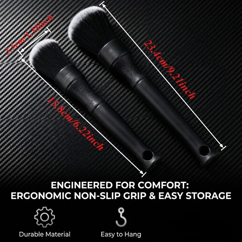 1set Car Detailing Brush Set, Soft Synthetic Bristles, Scratch‑Free Brushes, for Dashboard,Motorcycle, Ergonomic Handles.