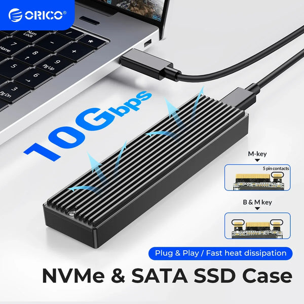 ORICO M.2 SSD NVMe Case USB3.2 Gen2 Type C 10Gbps PCIe SSD Case M.2 NVME SATA Enclosure Disk Box Tool Free SSD Aluminum Case