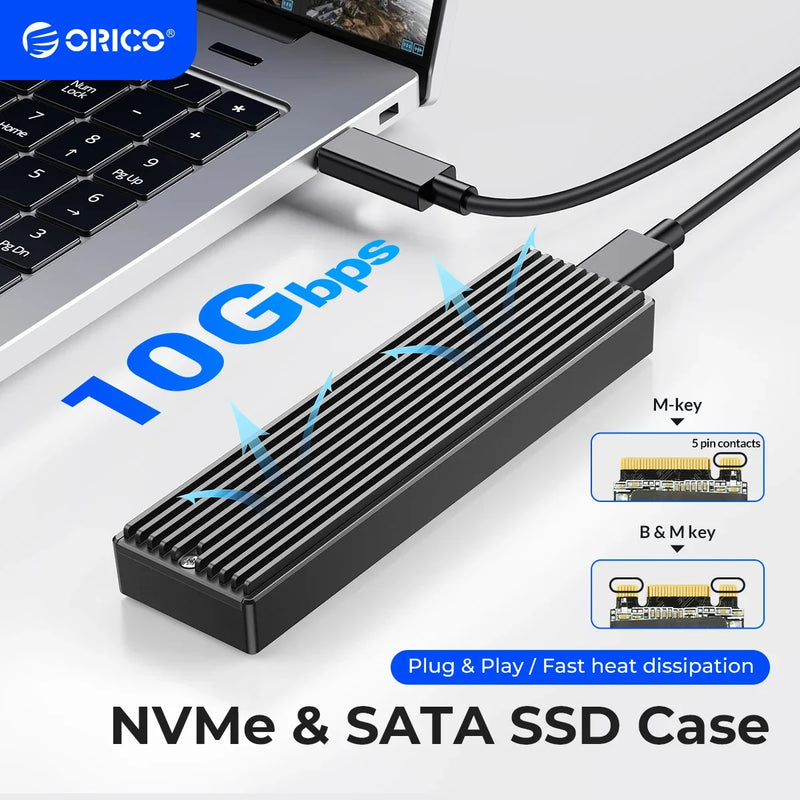 ORICO M.2 SSD NVMe Case USB3.2 Gen2 Type C 10Gbps PCIe SSD Case M.2 NVME SATA Enclosure Disk Box Tool Free SSD Aluminum Case
