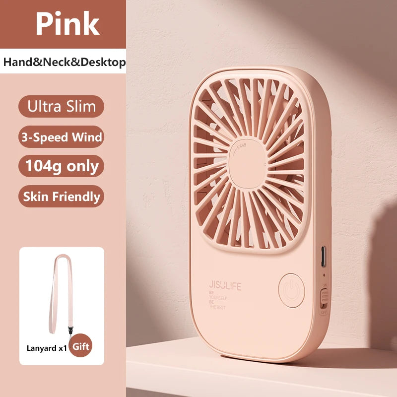JISULIFE Mini Handheld Fan, Small Fans Portable with Bracket, USB Rechargeable Desk Fan ,Makeup Eyelash Fan ,Send Lanyard