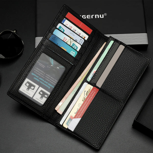 Tigernu Genuine Leather Wallet for Men Long Wallet Men's Wallet Male Slim Leather Purse Card Holder Zipper Pocket Gift Box