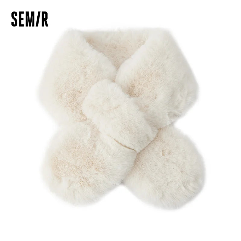 Semir Soft Scarf  Fuzzy Shawl Women Autumn Winter 2025 Warm Plush Short CrossPattern Stylish Casual Comfortable