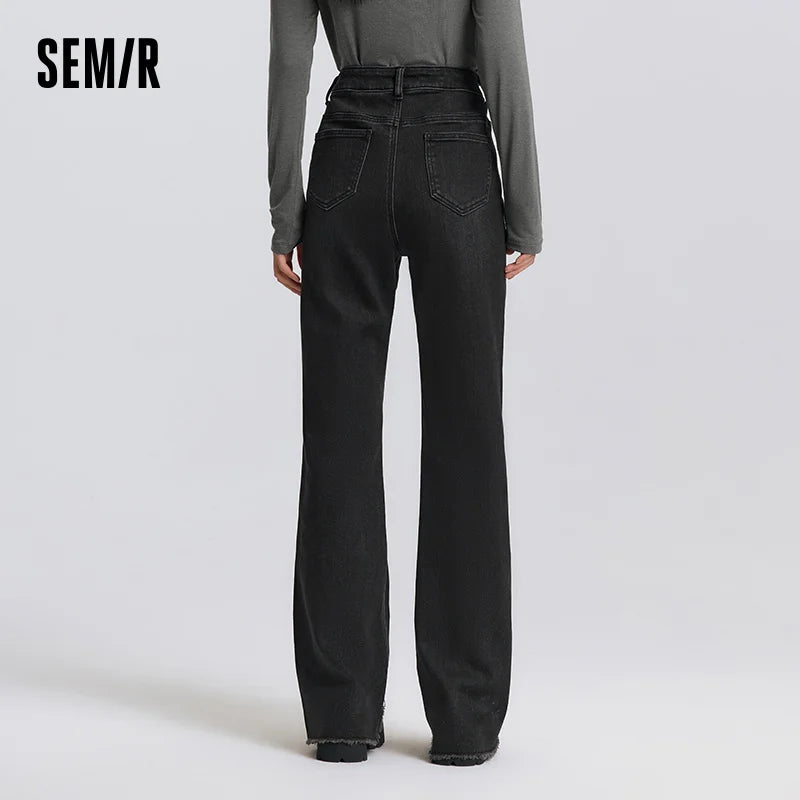 Semir Flare Jeans Women 2026 Spring Split Raw Flare Leg Length Trendy Retro Style Fashion Long Trousers