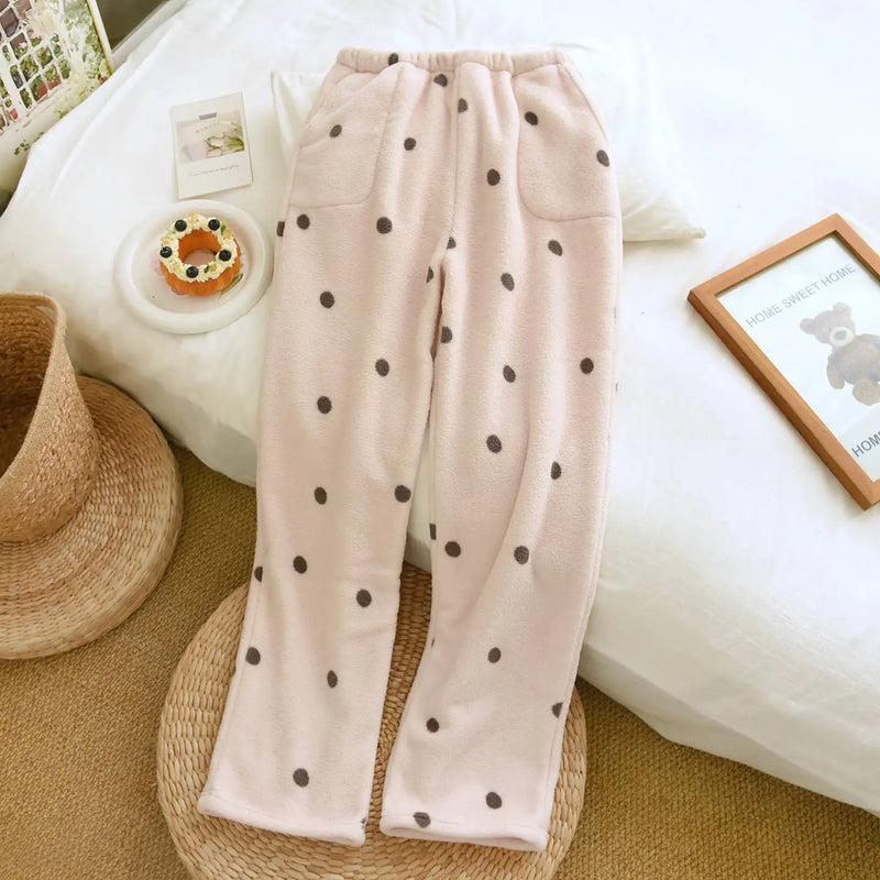 2026 New Pajama Pants for Women Autumn Winter Flannel Thick Warm Soft Sleeping Pants Casual Loose Sleepwear Trousers Home Wear