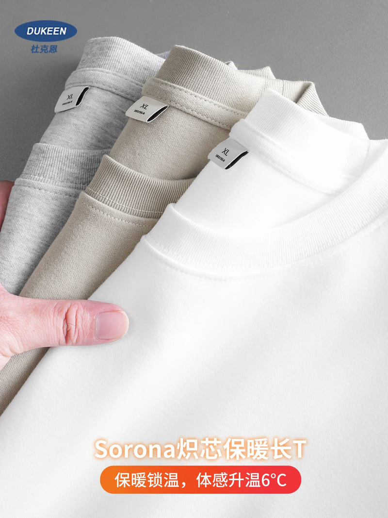 DUKEEN 300G Heavyweight Sorona Thermal Long Sleeve Tee for Men Soft Crewneck Base Layer Fall Winter Warm Men's Undershirt