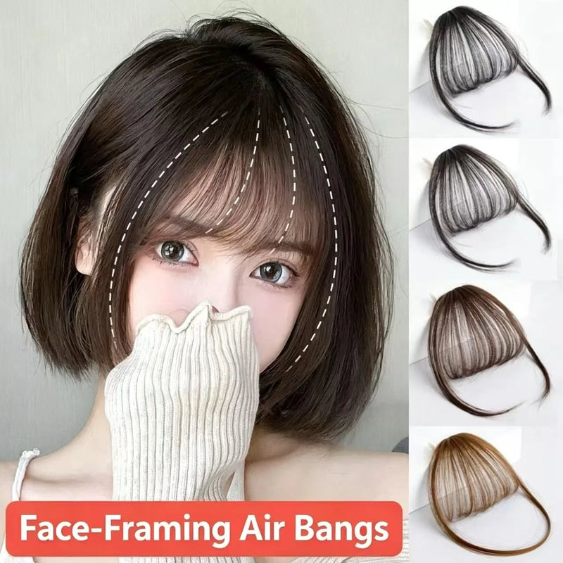 Clip-in Synthetic Fringe Hairpiece for Women Light Thin Invisible Seamless Natural Looking Fake Bangs Hair Extens Air Bangs