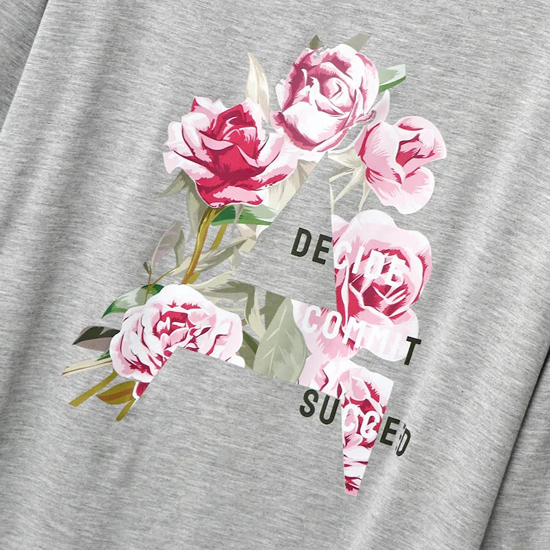 Spring Summer Round Neck Half Sleeve Capris Set Flower Print Home Wear Suit Women's Pajamas Modal Ladies Sleepwear Clothes