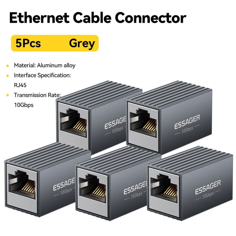 ឧបករណ៍ភ្ជាប់ Essager RJ45 10Gbps Network Extender Extender សម្រាប់ខ្សែ Cat8/7/6/5e Gigabit Ethernet Adapter ស្រីទៅស្រី Coupler