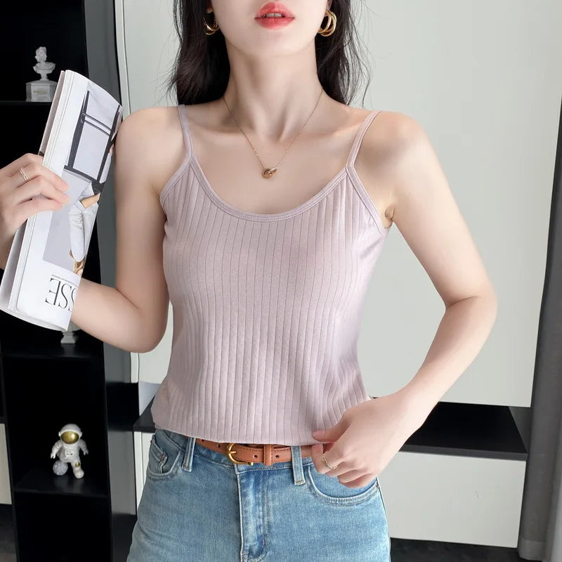 Pure Cotton Sling Vest Women's Slim Versatile Inner Outer Bottoming Shirt Comfortable One Piece Pajamas Top Female Sleepwear