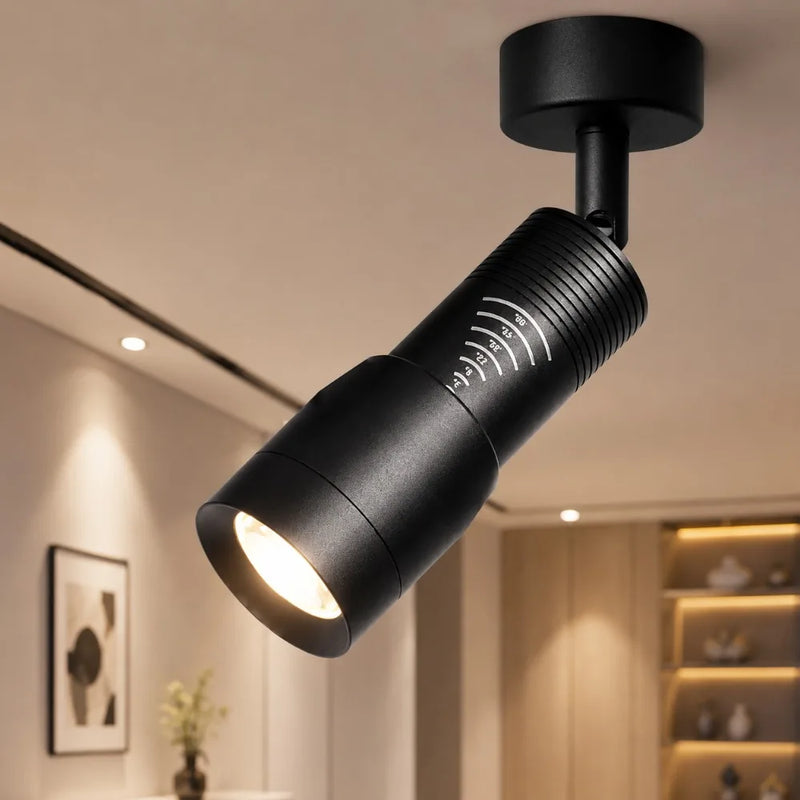 ភ្លើងពិលពិដាន JOYINLED 7W LED ដែលអាចពង្រីកបាន មុំធ្នឹម 5°-60° ពណ៌សក្តៅ សម្រាប់ដំឡើងលើផ្ទៃពិដាន