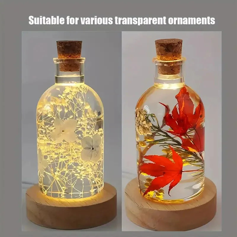 Wood Round LED Night Light Base Art Display Holder USB Lamp Holder for Crystals Glass Ball Resin Art Decoration Display Stand