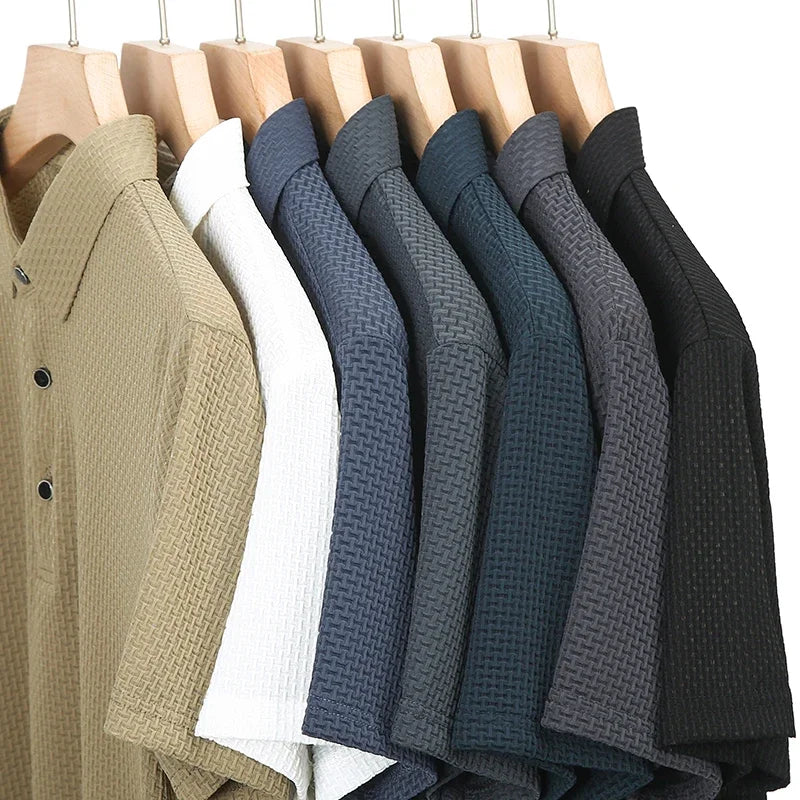 【High-quality】Asian Sizes Summer New Men's Lop-up Hollow Short-sleeved Polo Shirt Ice Silk Business Casual Sweat-absorbing Top