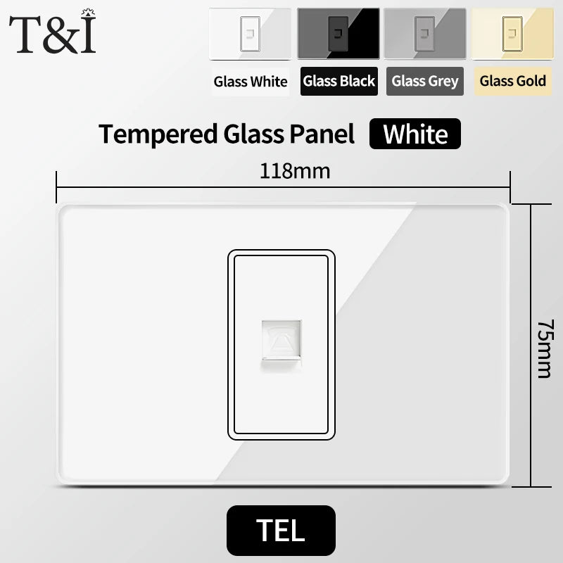 T&I Wall Switch Sockets With USB TypeC  Fast Charging, Italy Socket , Chile Schuko Outlet, Tempered Glass Panel for Home