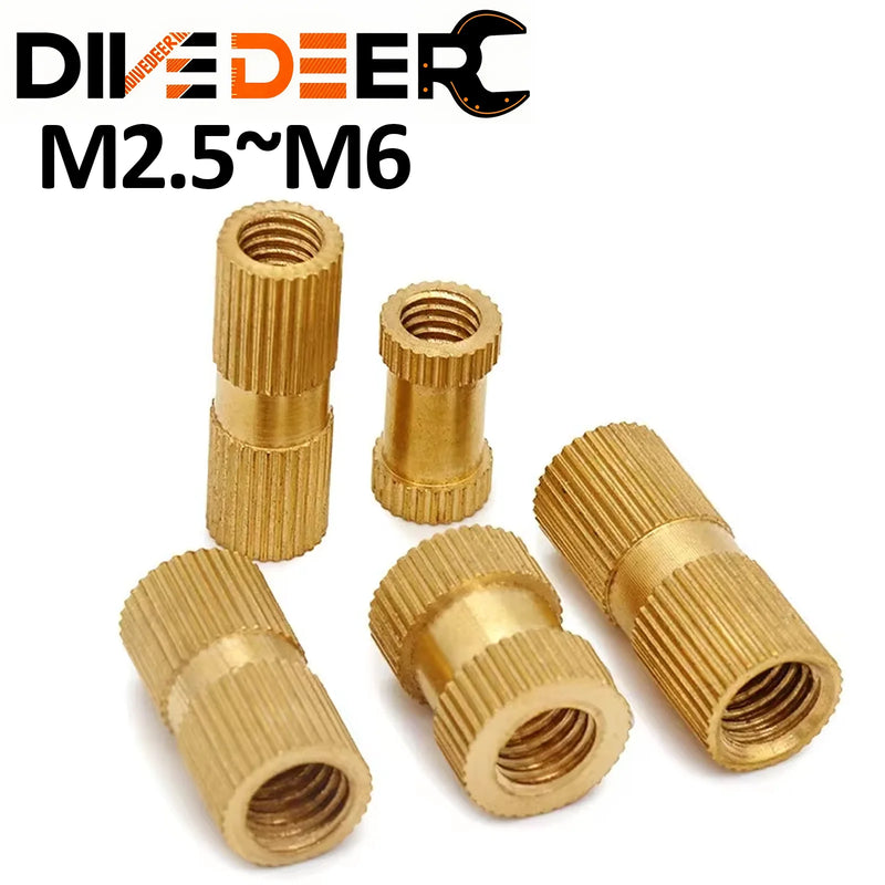 DIVEDEER 20/50/100pcs Injection Molding Brass insert nut M2.5 M3 M4 M5 M6 1/4-20UNC Brass Round Knurled Thread Inserts Nuts