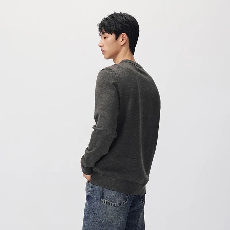 Semir Men Knit Sweater Solid Color Wool Blend Thermal Warmth Antistatic Antibacterial 2026 New Winter Daily Wear
