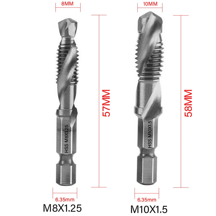NEW Tap Drill Bit Set Hex Shank Titanium Plated HSS Screw Thread Bit Screw Machine Compound Tap M3 M4 M5 M6 M8 M10 Hand Tools 2Pcs Silver