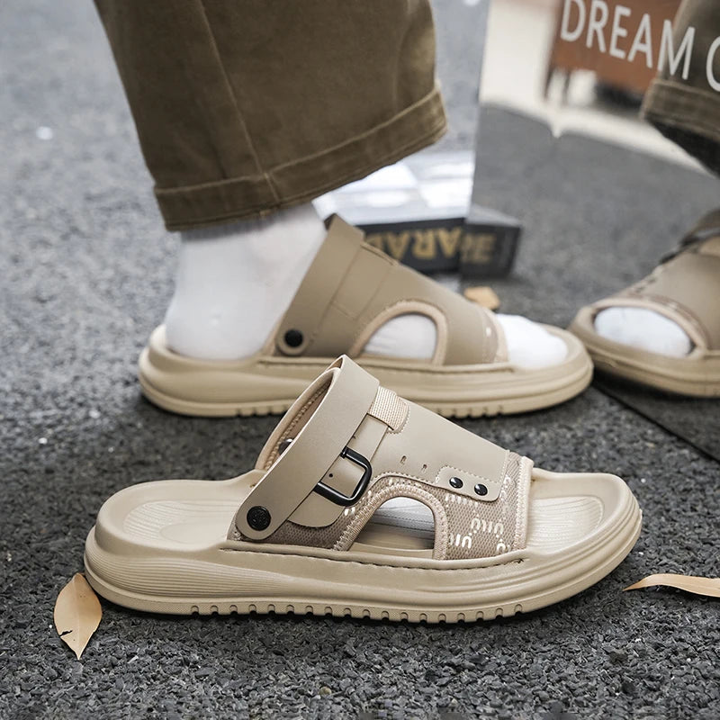 Men's one strap slides slippers summer breathable light anti slip fashion outdoor beach walking soft sole sports casual slippers