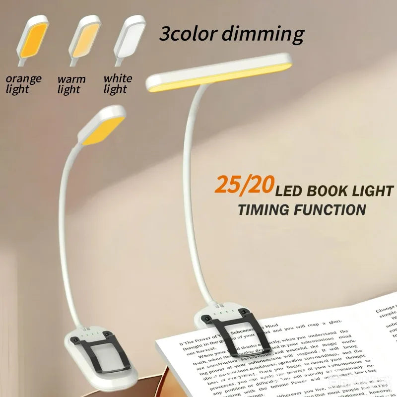 ភ្លើងអានសៀវភៅ LED 20/25 ដែលអាចសាកបានតាម USB មាន 3 ពណ៌ 5 កម្រិតពន្លឺ – ភ្លើងដោតច្រើនមុខងារសម្រាប់អានសៀវភៅពេលយប់
