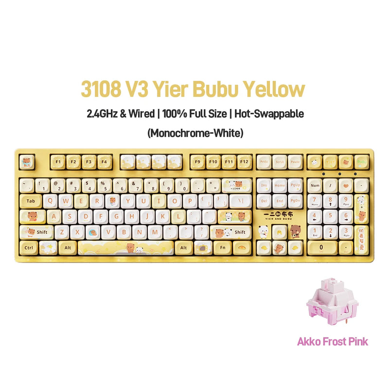 Akko 3108RF Mechanical Keyboard 100% Full Size RGB Cherry/MOA Profile Keycaps 2.4GHz & Wired Dual-mode Keyboard for Office Game