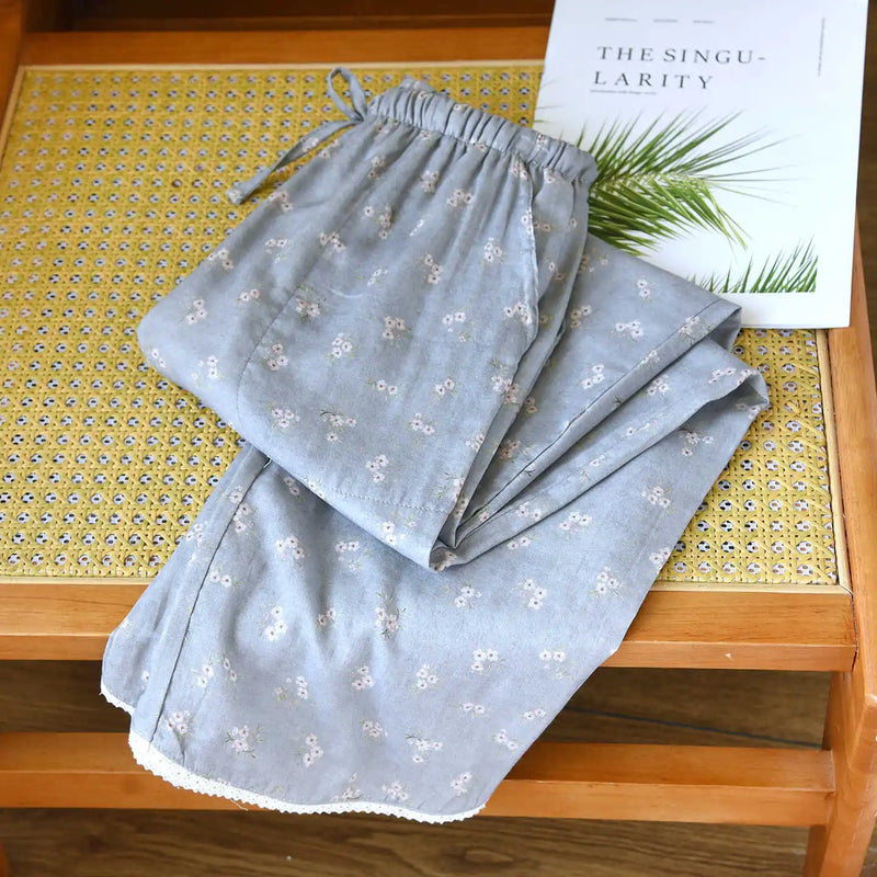 Cotton Women’s Pajama Pants Sleepwear Home Pants Thin Bottoms Spring Summer Casual Floral Printed Homewear Pants Sleeping Wear