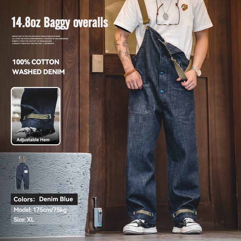 ខោ Maden Workwear ខោអាមេរិកាំង Vintage Deck Strap Pants និទាឃរដូវ និងរដូវស្លឹកឈើជ្រុះ Denim លាងត្រចៀកពណ៌ក្រហម ខោខូវប៊យជើងត្រង់ ម៉ូដបុរស