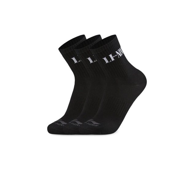 ស្រោមជើង Li-Ning Unisex 3គូ រចនាបថកីឡា LN ការពារបាក់តេរី 22-28សង់ទីម៉ែត្រ ស្រោមជើងទន់ស្រួល អក្សរបុរាណ LiNing AWTW005